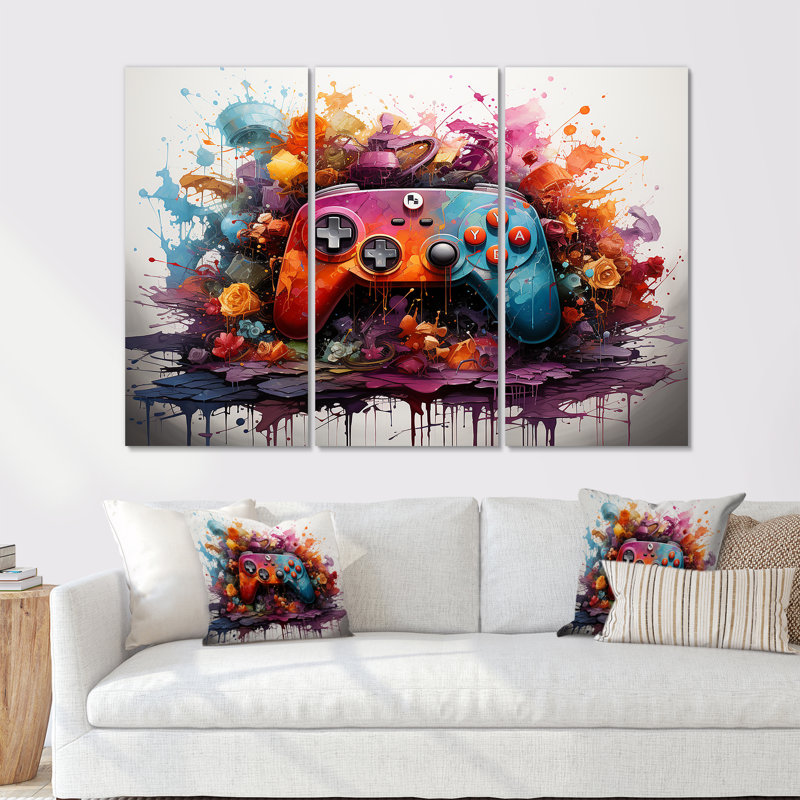 Neon abstrait jeu vidéo contrôleur - art mural jeux vidéo, H 40 po x l 61 po