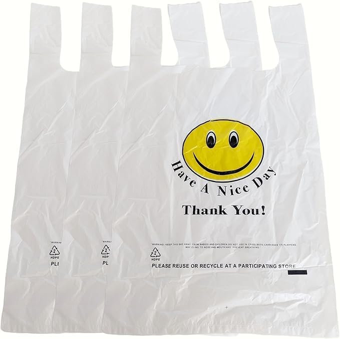 Sacs à emporter visage en plastique 10 x 5 x 18 Ecoqualité 1/8 Ecoqualité pour livraison, épicerie et restaurant (720)