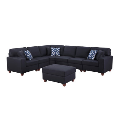 Shayle Artificial Leather Modular Sectional With Ottoman