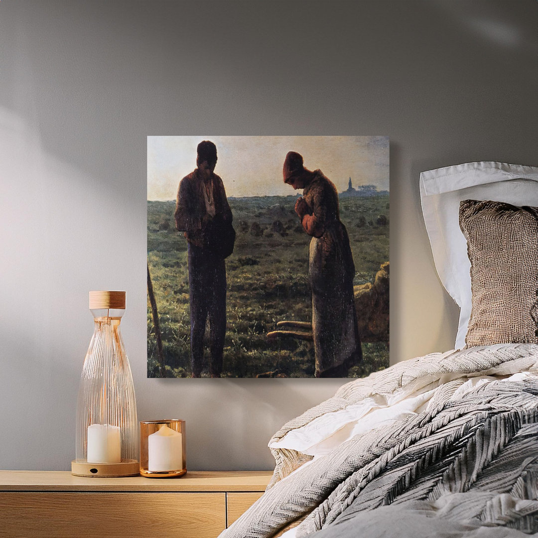 The Angelus Painting Canvas Print, Jean-FranvÉ¬ßois Millet Art Reproduction, Rustic Farmhouse Wall Art, Prayerful Couple Home Decor Canvas Gift