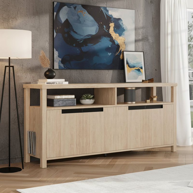 Meuble télé, avec rangement et tablette ouverte, Naturel