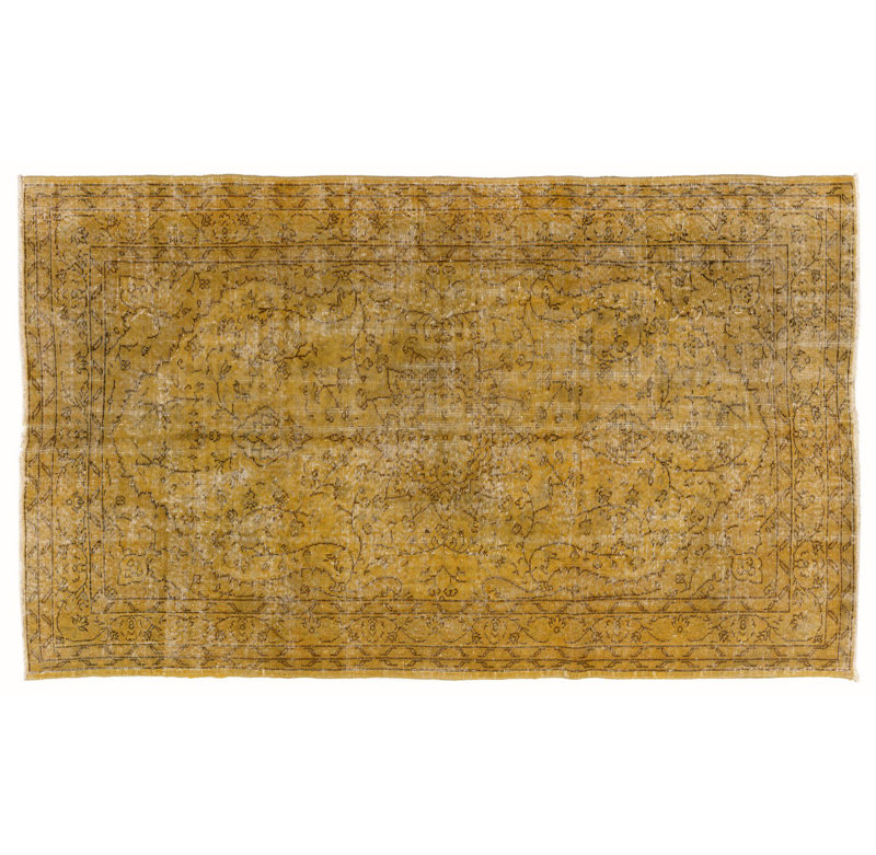 Tapis turc contemporain fait à la main de couleur jaune 5,2 x 8,5 pi