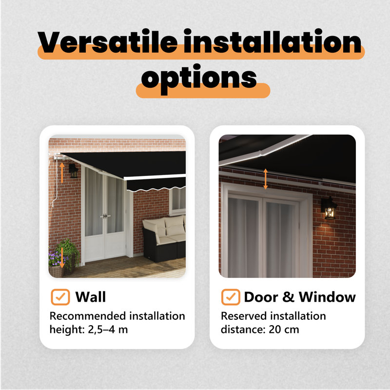 Retractable Awning, 500 cm W x 300 cm D, Black