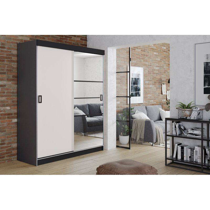 Bouzov 2 Door Solid + Manufactured Wood Wardrobe, Grey/White