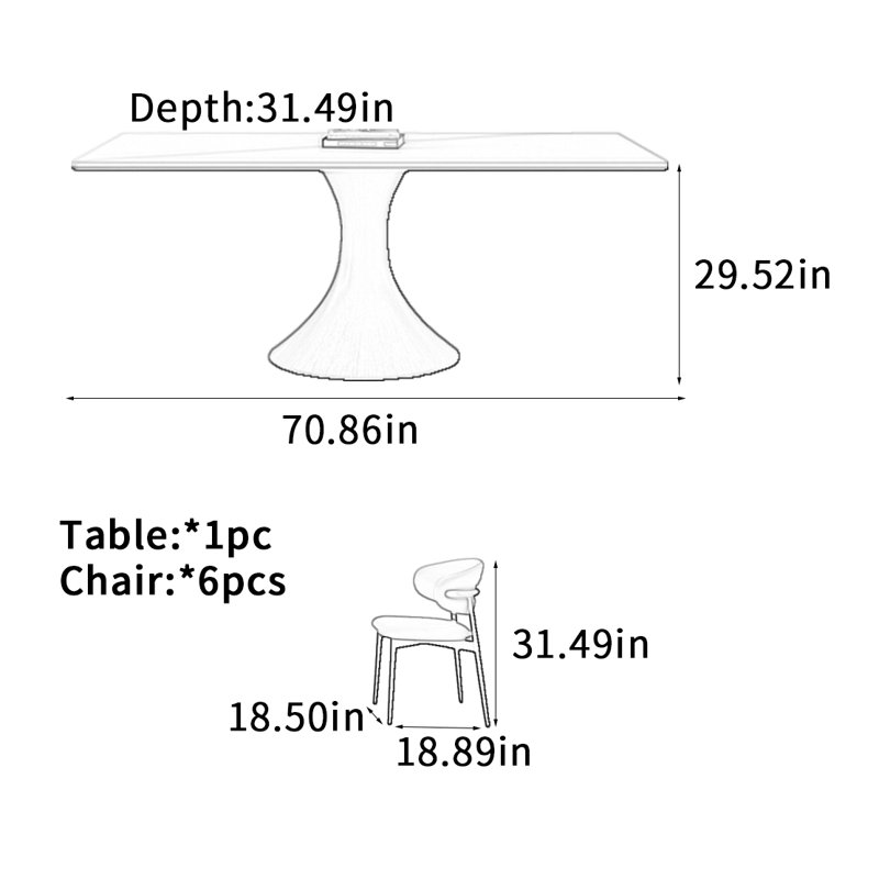 Table de salle à manger noire, H 29,52 po x L 70,86 po x l 31,49 po