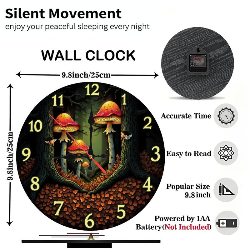 Horloge forêt, fées et champignons