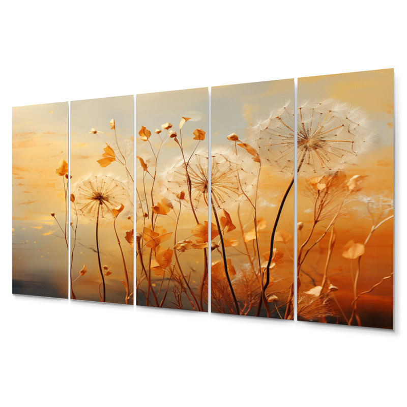 Orange Dandelion Dreams I - ensemble de reproductions d'art mural en métal floral