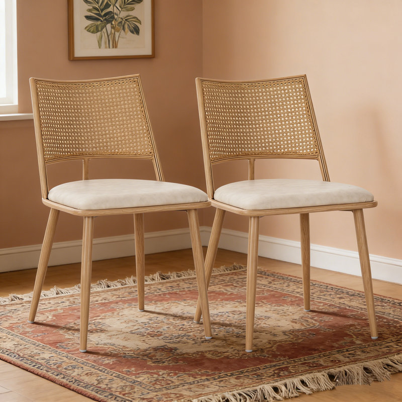 Chaises de salle à manger en rotin, chaises de cuisine rembourrées modernes, Naturel