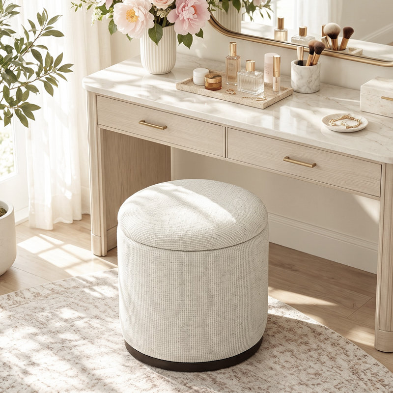 Tabouret de coiffeuse pivotant rembourré de 48 cm avec couvercle de plateau réversible, Beige