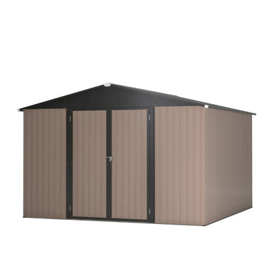 10' X 10' Metal Storage Shed For Ourdoor, Steel Yard Shed  With Design Of Lockable Doors, Utility And Tool Storage For Garden, Backyard, Patio, Outside Use
