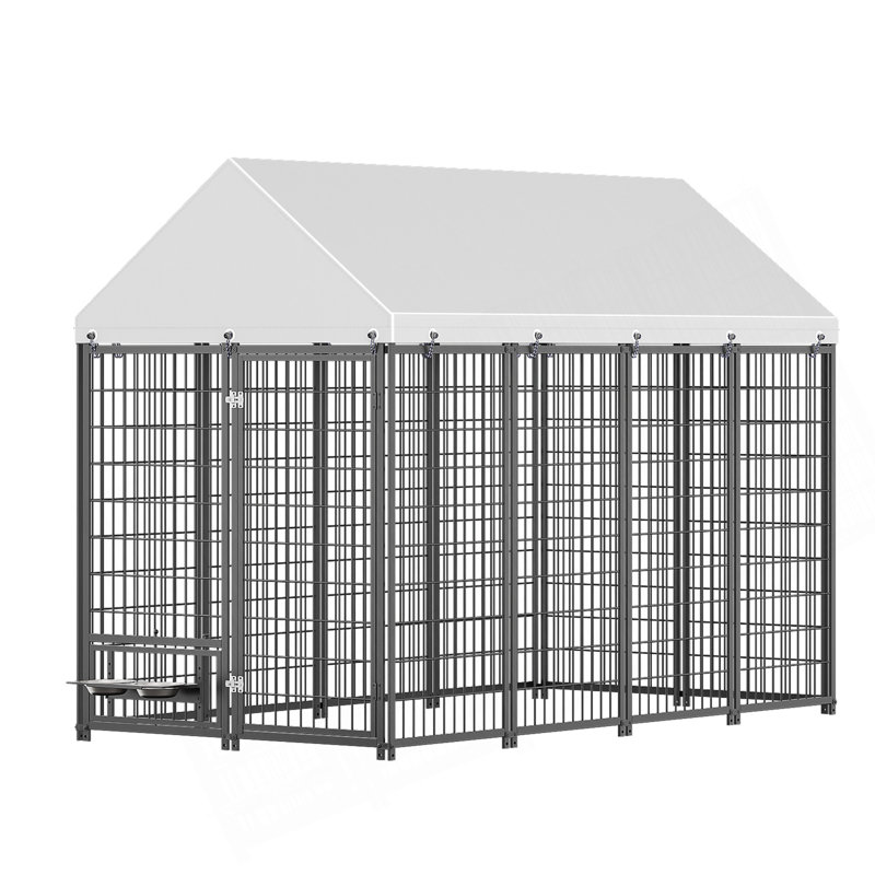 Large Dog Kennel Outdoor Pet Pens Dogs Run Enclosure Animal Hutch Metal Coop Fence With Roof Cover. 7.94'L X 4.13'W X 5.95'H.