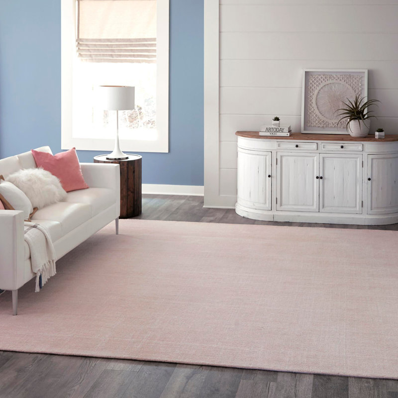 Tapis uni / rayé de couleur anglaise rose / ivoire Fladena, Carré 10 pi