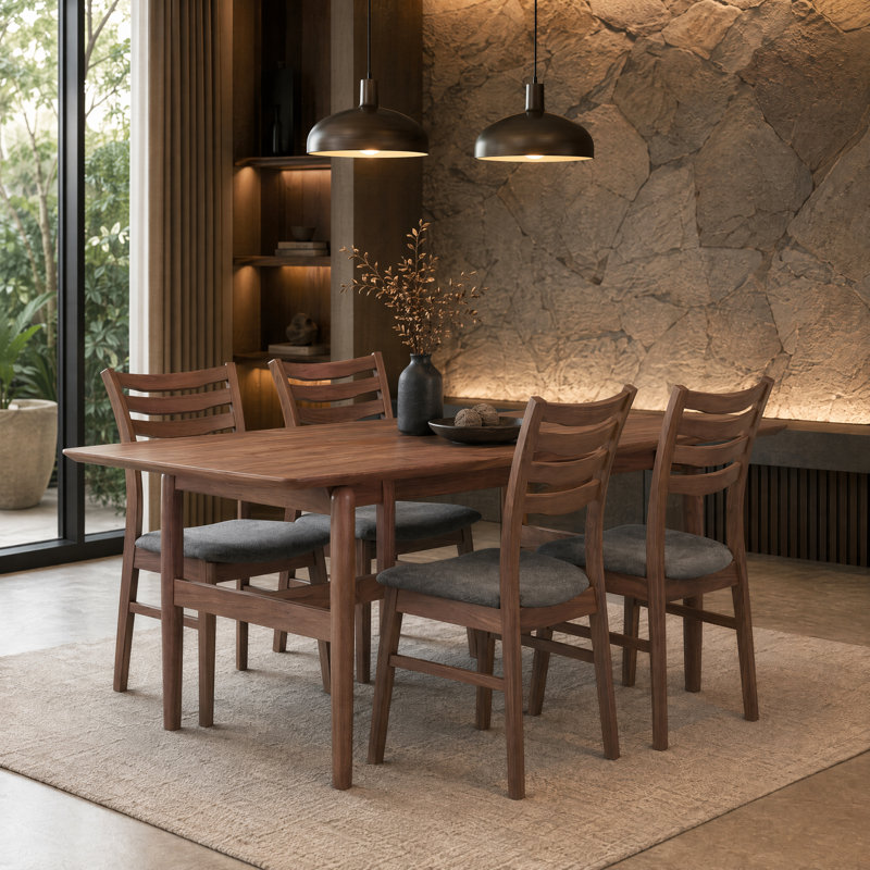 Ensemble de table de salle à manger 5 pièces Celeste, Ensemble de cinq pièces : table, quatre chaises, Walnut