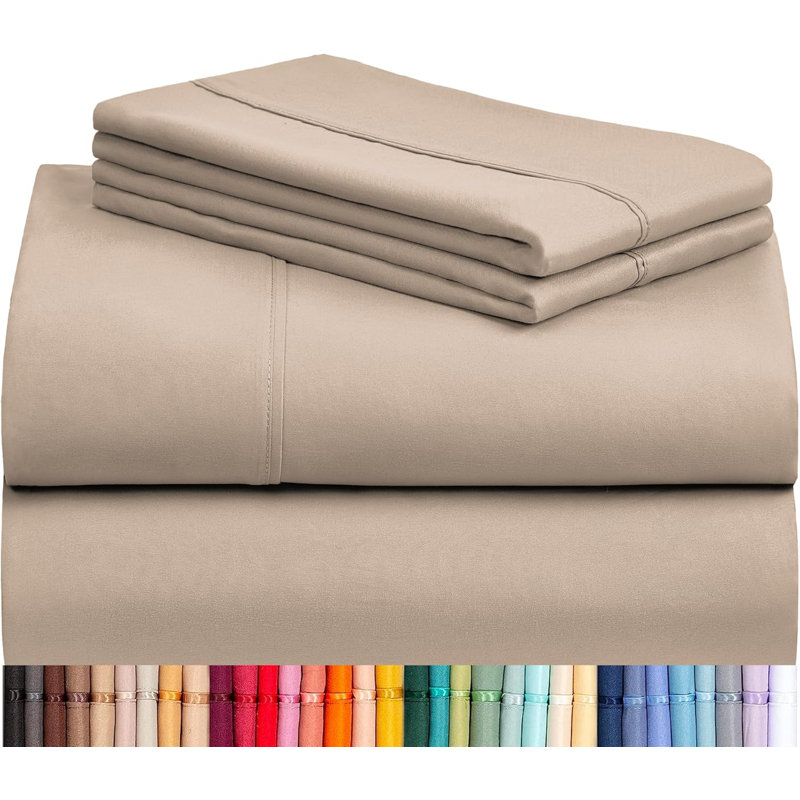 Ensemble de draps 4 pièces Luxclub, Ensemble de draps pour grand lit avec 2 taies d'or, Kaki pâle