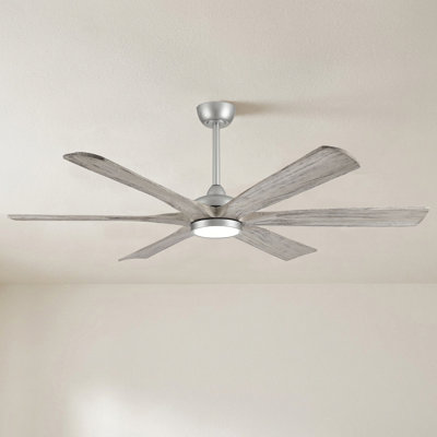 Modern 6 Blade Solid Wood Ceiling Fan With Led Light And Remote