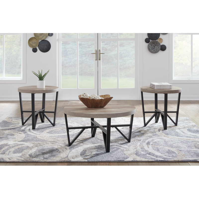 Deanlee Round Black and Brown Metal Frame Table Set