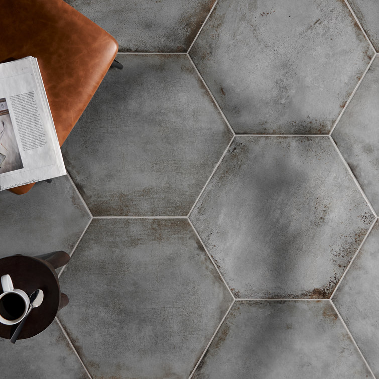 Angela Harris Fuller 20" Hex Porcelain Metallic Look Floor and Wall Tile