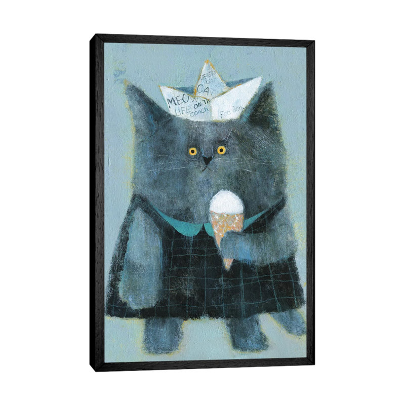 The Cat With Paper Hat And Icecream by Natalia Shaloshvili - Painting on Canvas, 101.6cm H x 66.04cm W x 3.81cm D