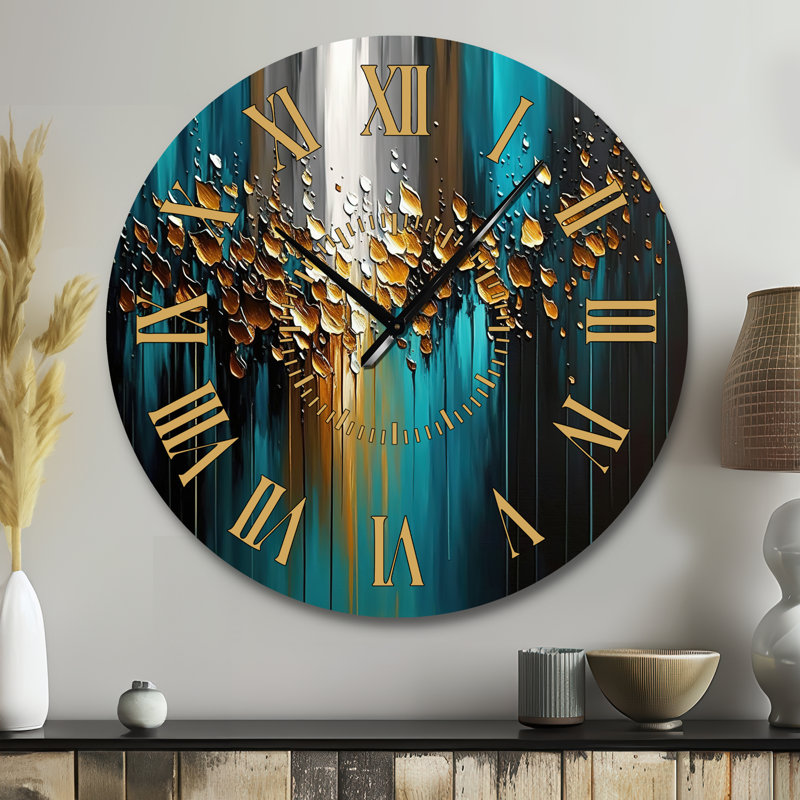 Abstract Geometric Green And Gold - Animals Golden Face Wall Clock, Large