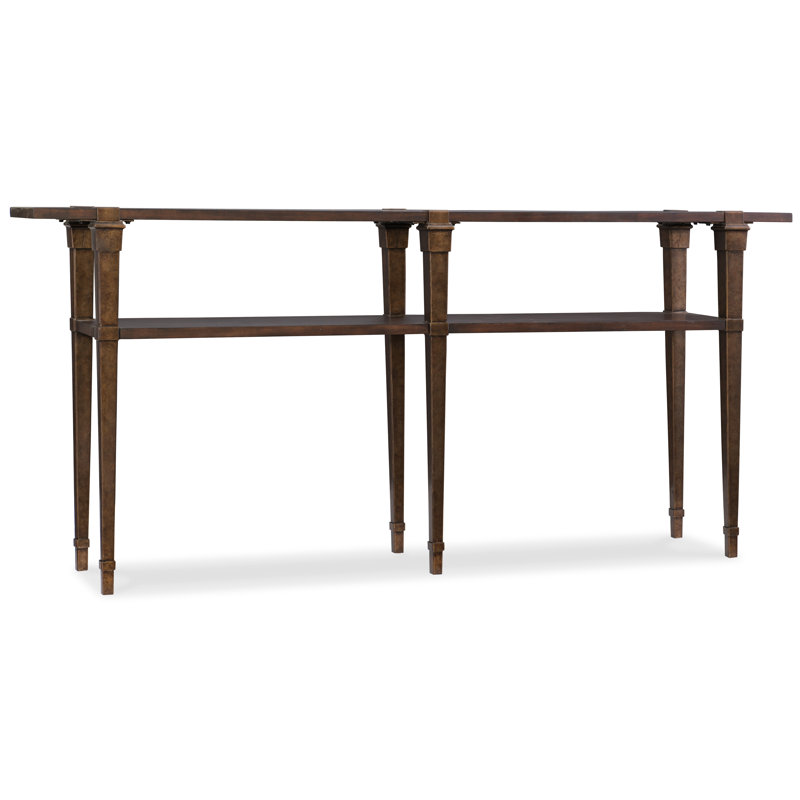 Transitional Acacia and Metal Console Table with Storage Shelf