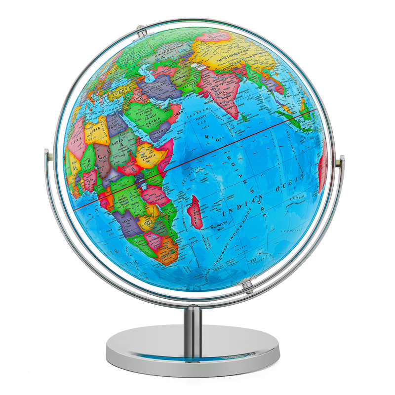 13 in Desktop Globe with Stainless Steel Stand, 720° Swivels in All Directions