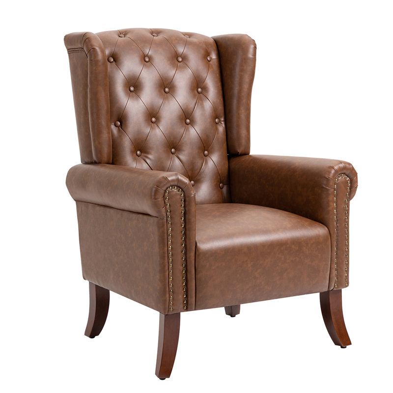 Everlynn Faux Leather Wingback Chair, Brown Faux Leather