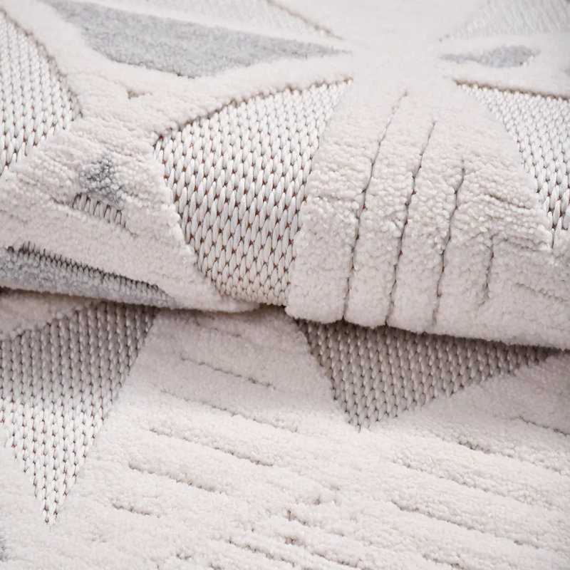 Tapis blanc moderne en polyester Eckhardt résistant aux taches et facile à nettoyer, 4 pi x 4 pi