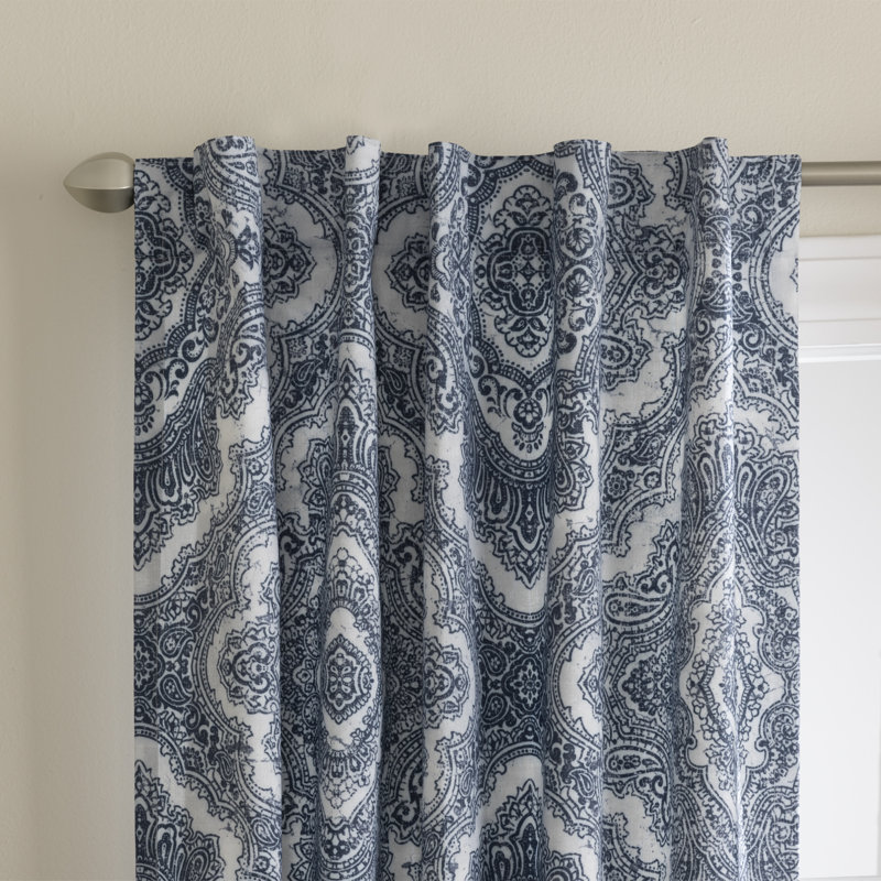 Parnell 100% Polyester Room Darkening Medalion Print Curtain Panel with  Rod Pocket Top and Hidden Back Tabs , Blue/Cream