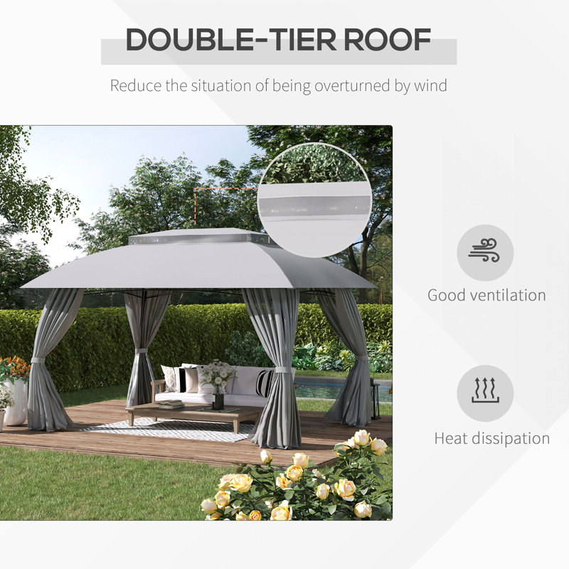 Gray Steel Frame Patio Gazebo with Double Vented Roof