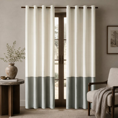 Rideaux occultants isolants en velours. Pièce obscurcissant 75% -95% Patchwork de blocs de couleur pour fenêtre de salon de chambre à coucher (ensemble de 2)