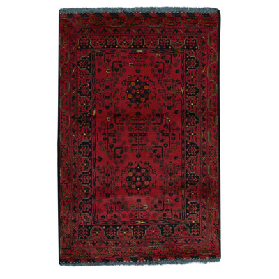 Tapis rouge et noir noué à la main de haute qualité