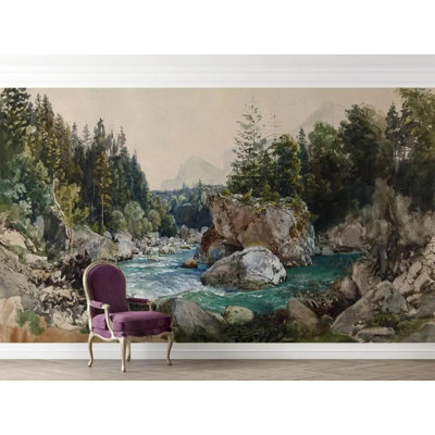 Papier peint mural rétro style forêt