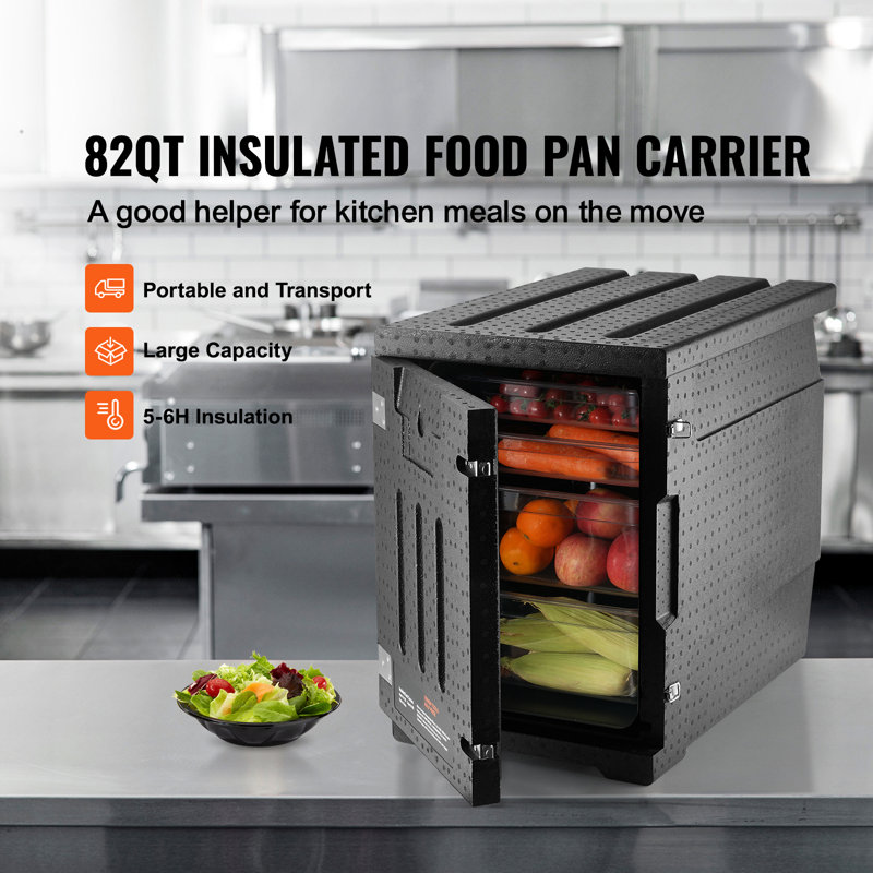 Black Insulated Food Storage Container with Wheels, 82 Qt