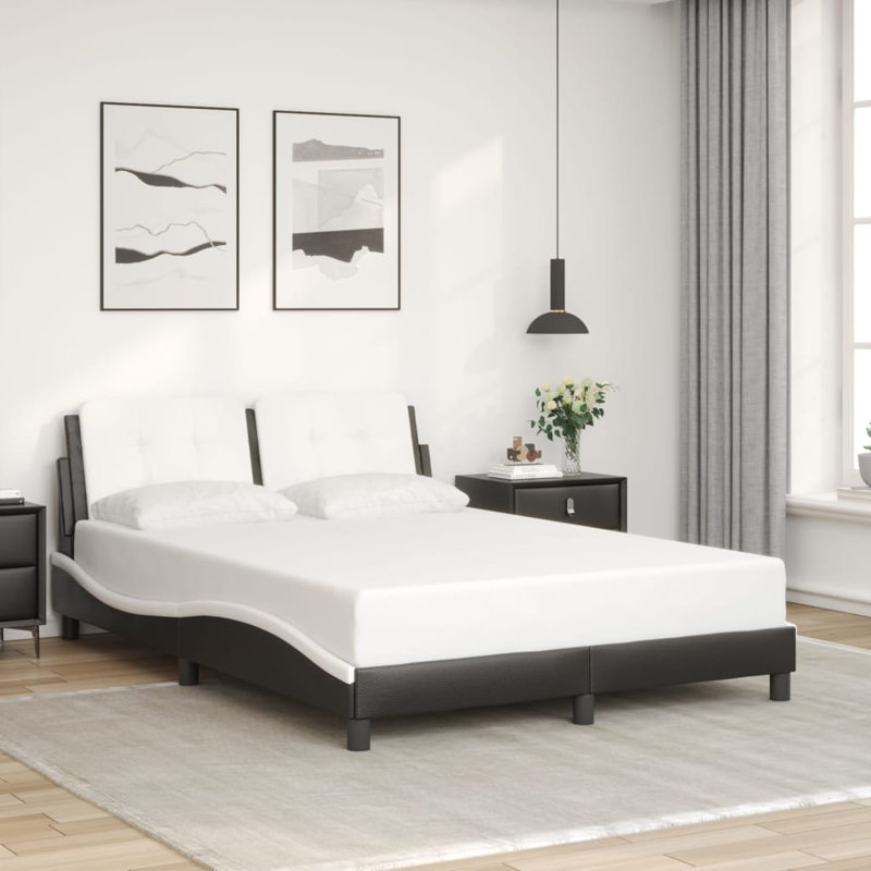 vidaXL Bed Frame without Mattress Zadar Black and White 137x190 cm Faux Leather, Black