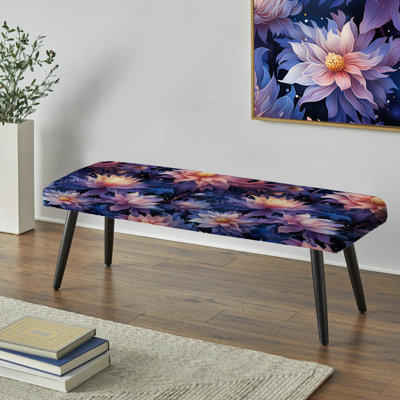 Rêve céleste mauve à motif floral - Banc noir rembourré floral