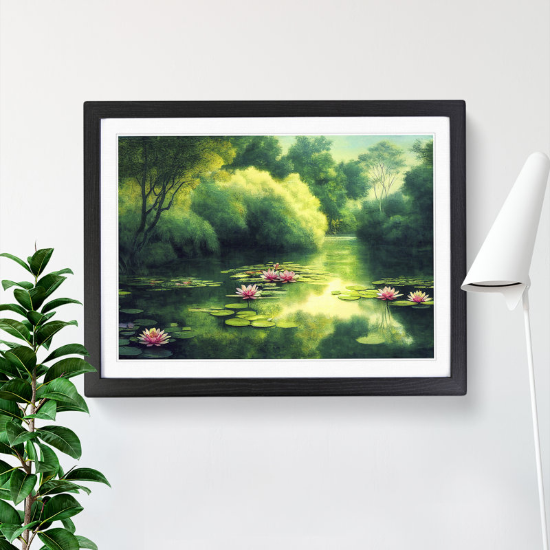Shimmering Water Lily Pond - Framed Print, Black, 46cm H x 64cm W x 2cm D