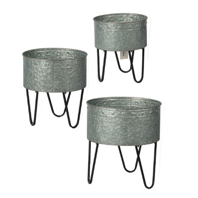 S/3 Acoma Galvanized Metal Tub Planters