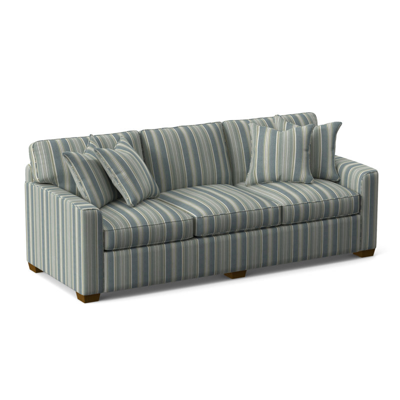 Frye 93'' Upholstered Sofa, Green and Blue Stripe; 0252-54, Havana