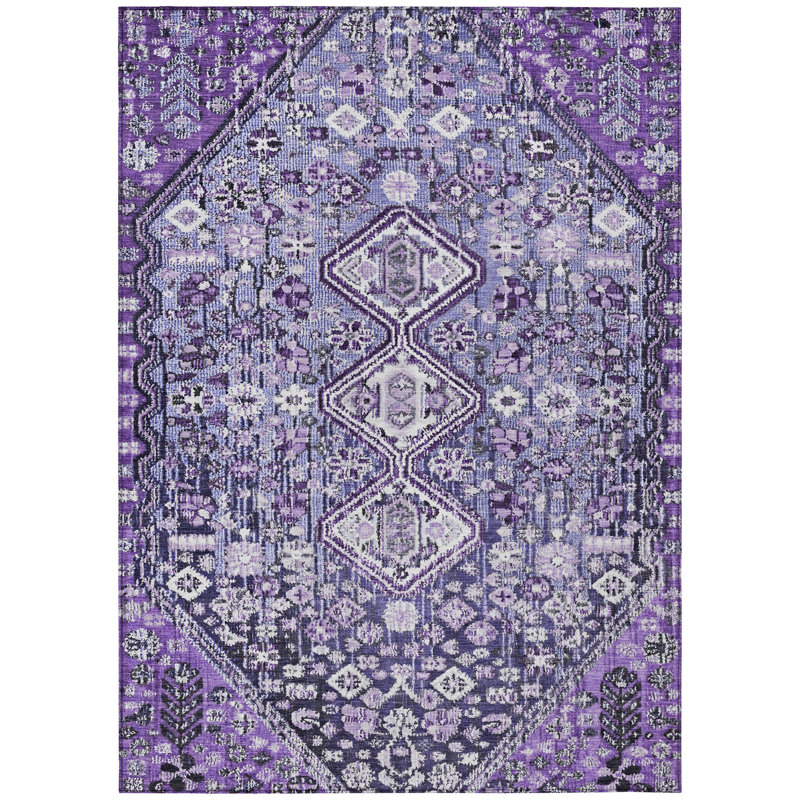 Tapis mauve lavable à la machine intérieur / extérieur Xhevrie, Rectangle 5 pi x 7 pi 6 po