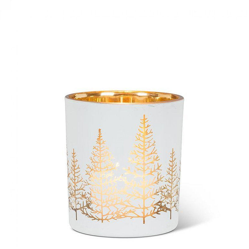 Tree Tealight Candle Holder, 3" H x 2.75" W x 2.75" D, White;Gold