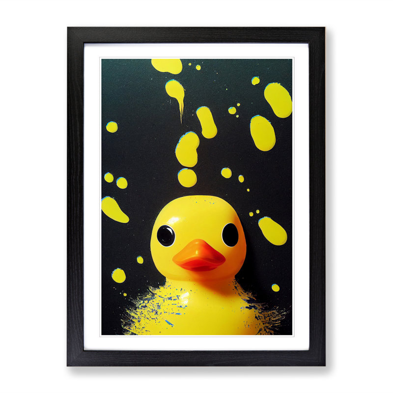 Rubber Duck Paint Splatter - Single Picture Frame Print, Black, 34cm H x 25cm W x 2cm D