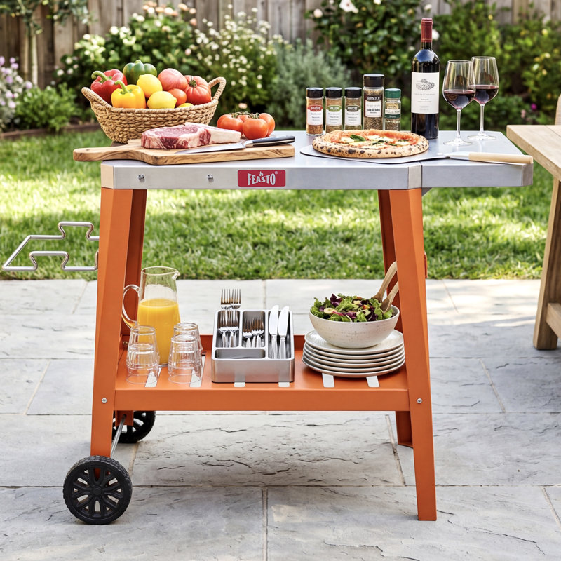 Table-chariot de cuisine en acier inoxydable avec roulettes l 37,5 po x P 20 po Feasto, Orange