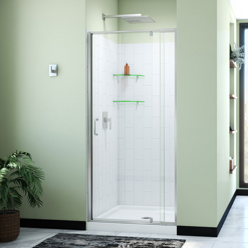 Enceinte de baignoire carrée semi-sans cadre l 36 po x P 36 po x H 78 po Flex avec panneau fixe et base inclus, Nickel brossé