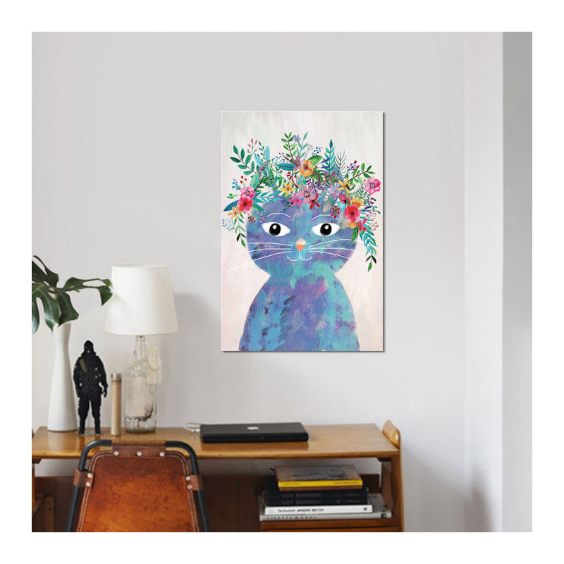 Flower Cat II - reproduction sur toile tendue, H 18 po x l 12 po x P 1,5 po, Pas de tapis, Toile tendue
