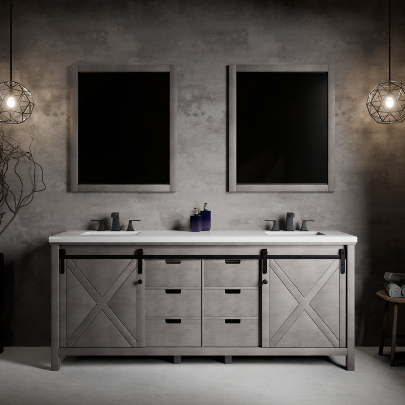 Marsyas 80 in W x 22 in D Double Bath Vanity Top, Ash Gray, White Cultured Marble