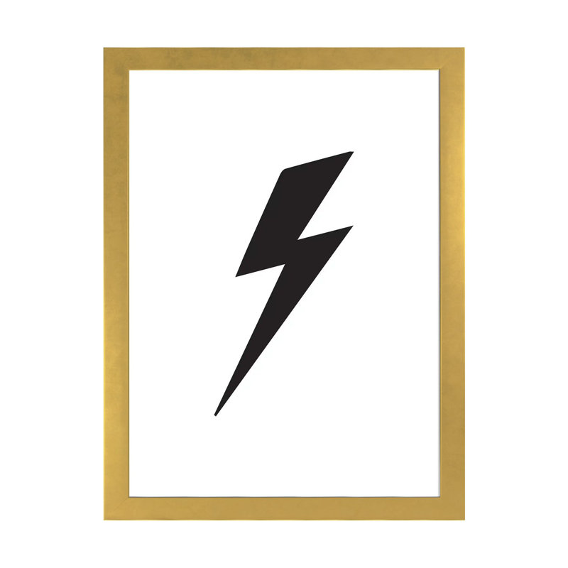 Lightning Bolt - impression d'art graphique, H 24 po x l 16 po x P 1 po, Blanc, Papier encadré doré