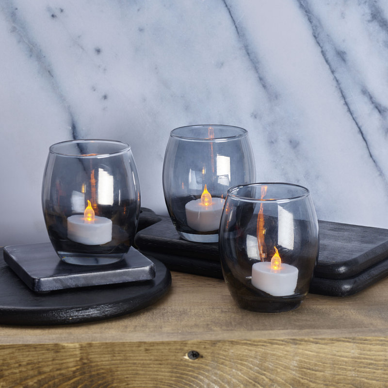 Gray Glass Tabletop Votive Candle Holder Set of 3