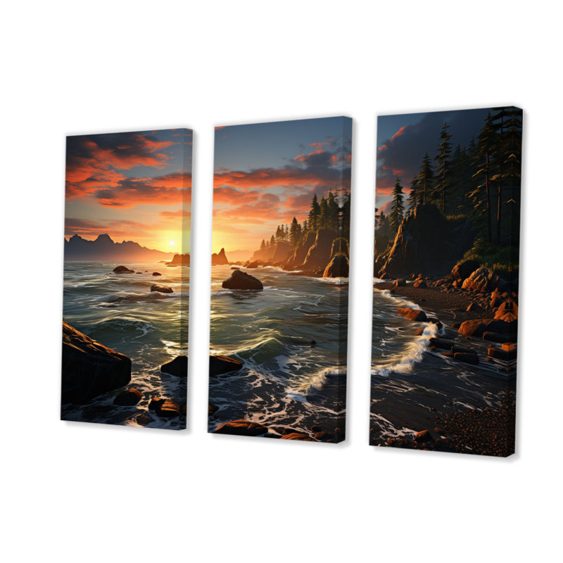 États-Unis, parc national olympique au coucher du soleil sur toile, reproduction de 3 pièces, H 32 po x l 48 po x P 1 po