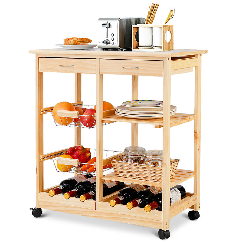 Myca Solid Wood Bar Cart, Natural Wood
