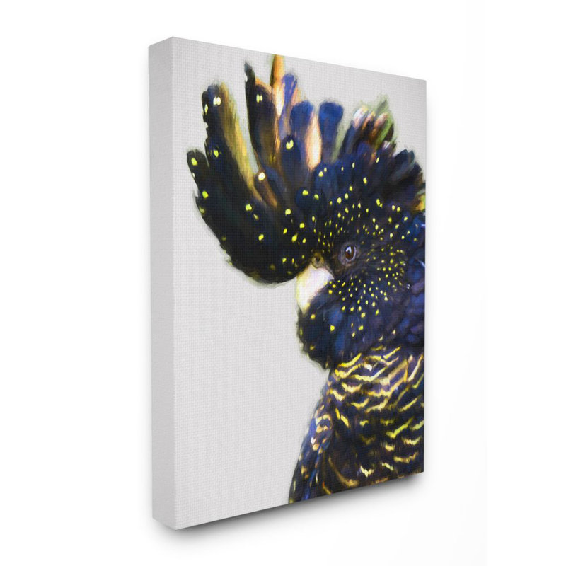 Perroquet, portrait, bleu, jaune, pois, plume, oiseau, impression, Toile tendue, H 40 po x l 30 po